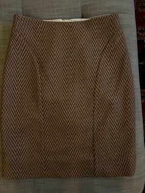 Maeve Tan and Brown herringbone Pencil Skirt